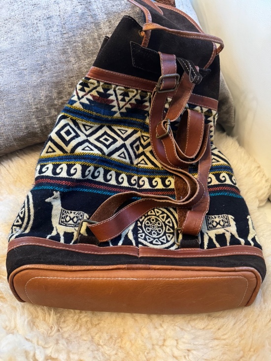 Peru Backpack Alpaca Figures Brown Suede Leather main image 8